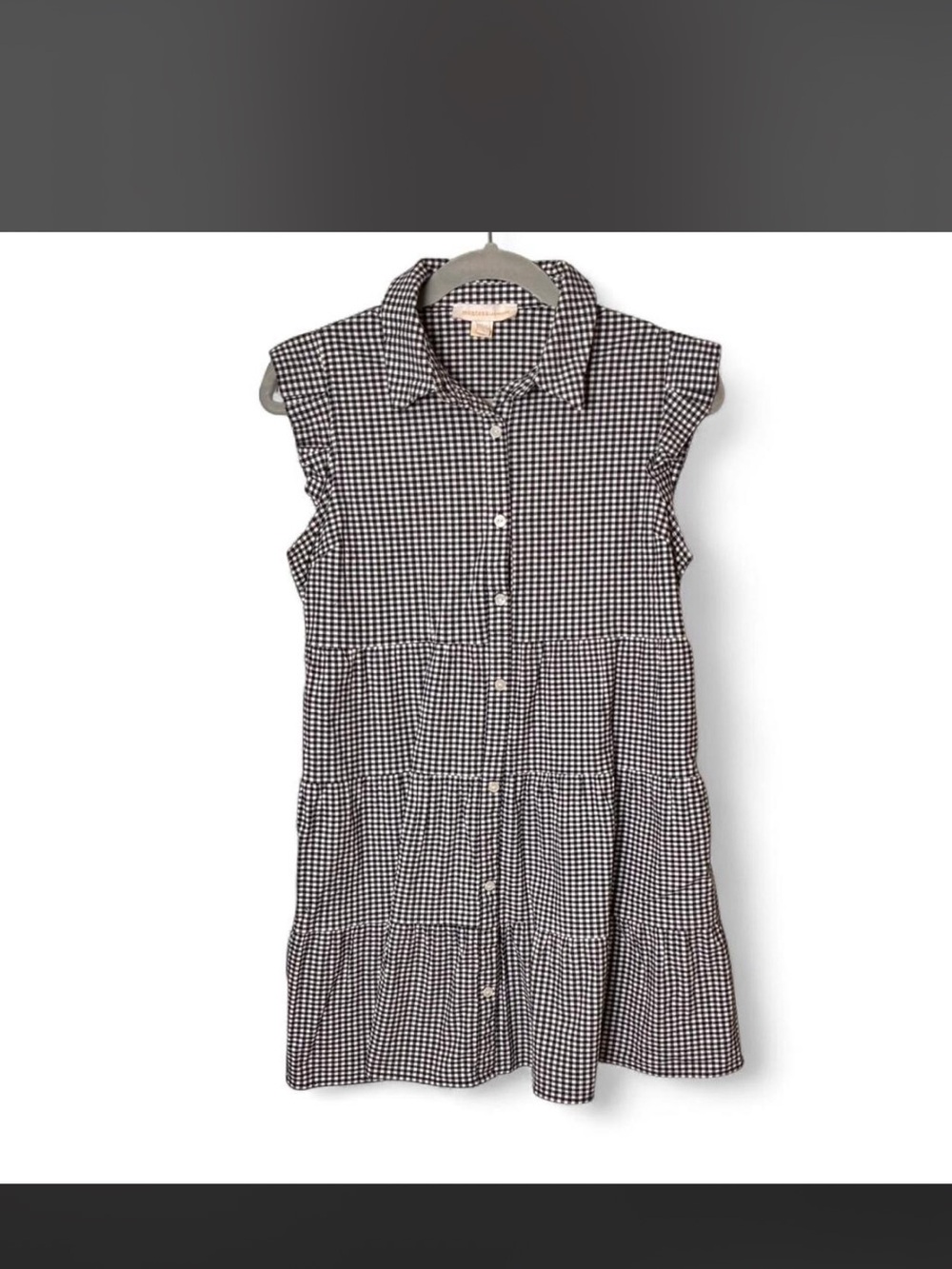 MONTEAU- Women's black and white gingham sleeveless tiered mini dress- Size: L